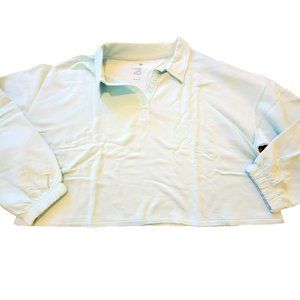 Polo Shirt Men's Aqua Mint Green Fleece Lined Lounge Soft Size Small JJ2083